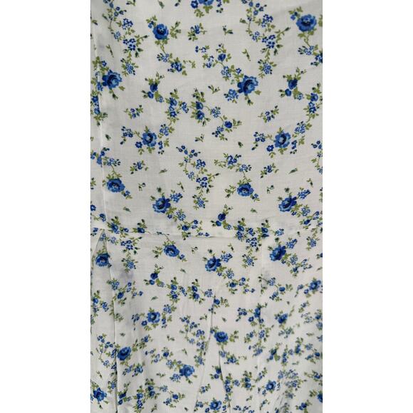 Aqua Womens Linen Blend Sleeveless Floral Print V Neck Romper SIze XL White Blue - Picture 5 of 11
